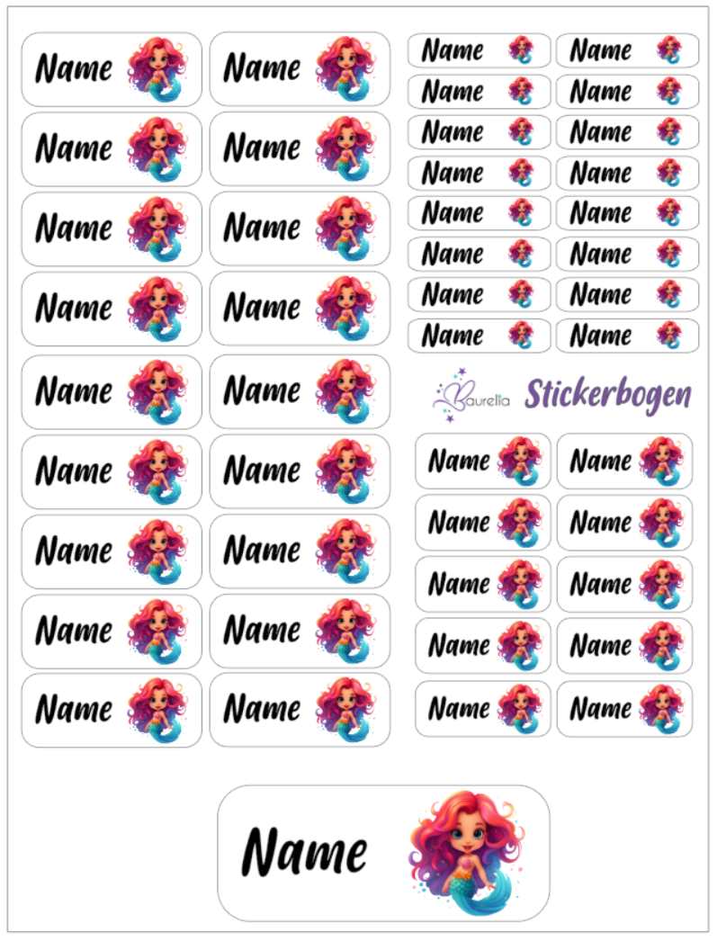 Baurelia Stickerset mit Name Meerjungfrau 6