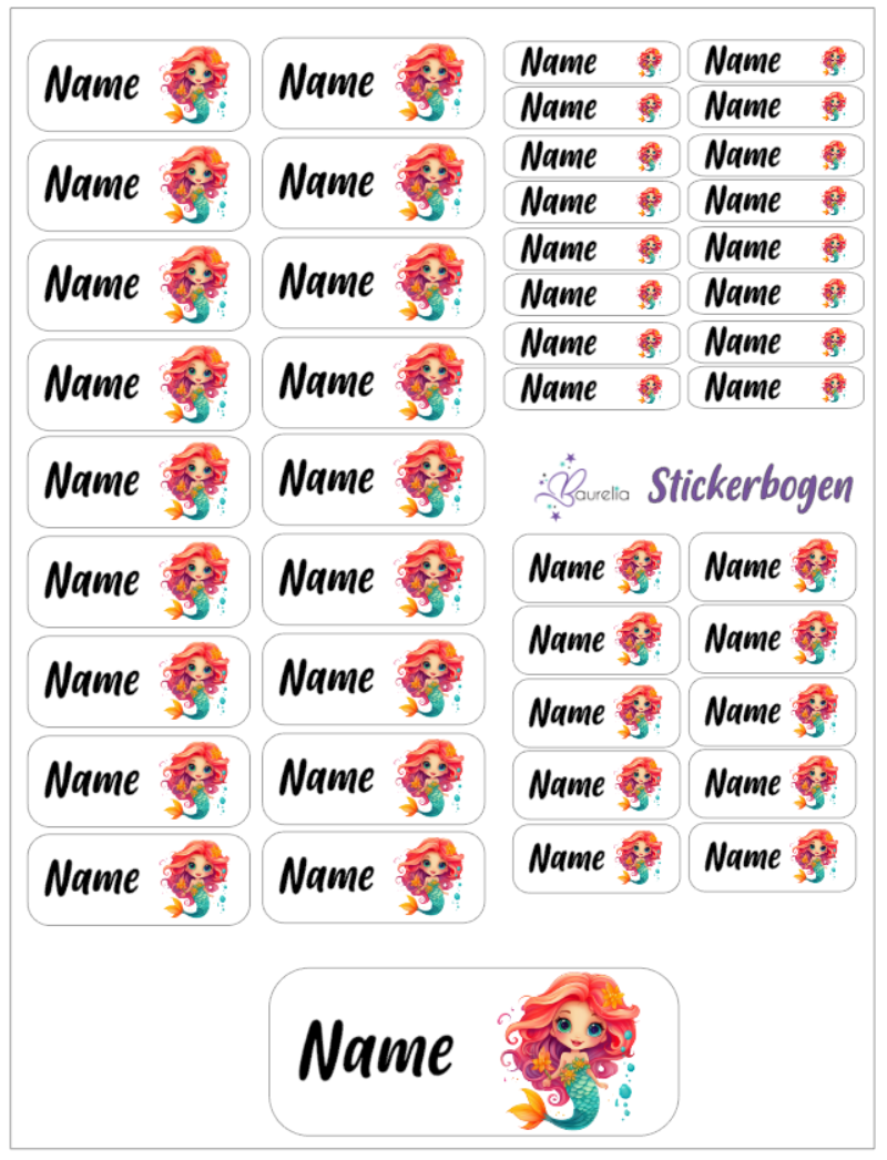 Baurelia Stickerset mit Name Meerjungfrau 7