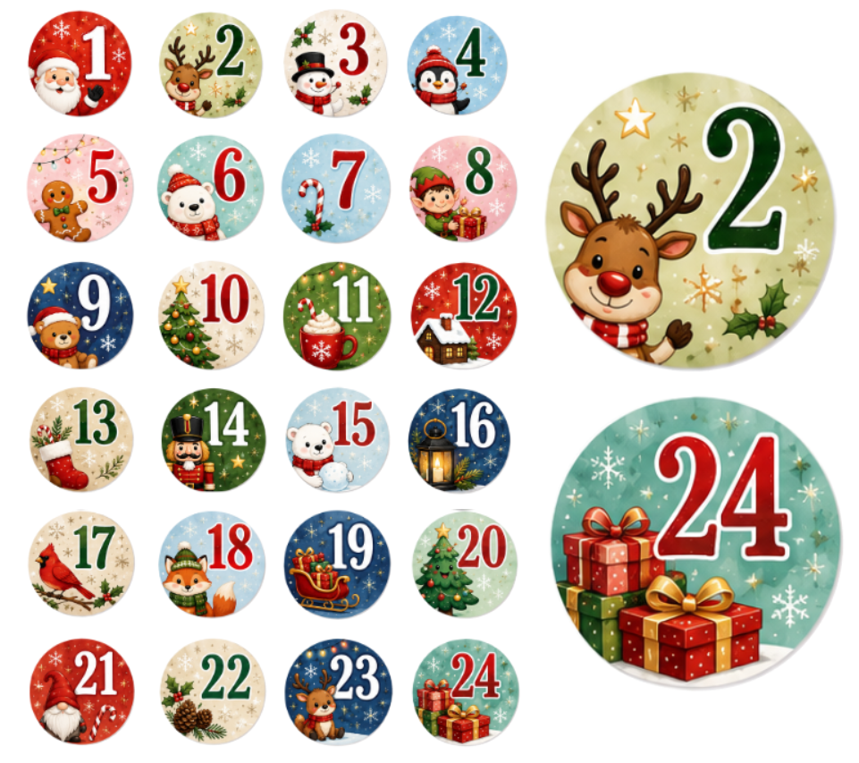 Adventskalender Zahlensticker Mix 5