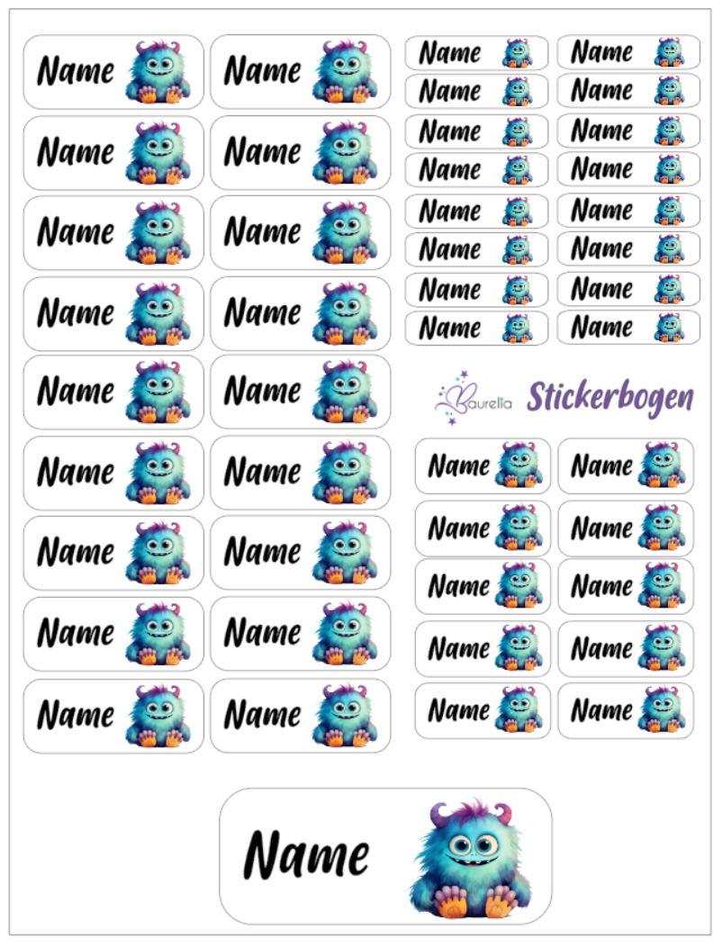 Baurelia Stickerset mit Name Monster 4