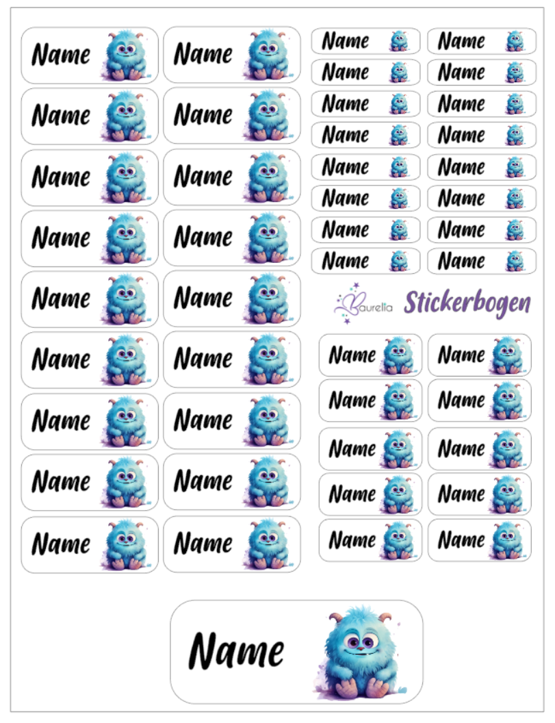 Baurelia Stickerset mit Name Monster 6