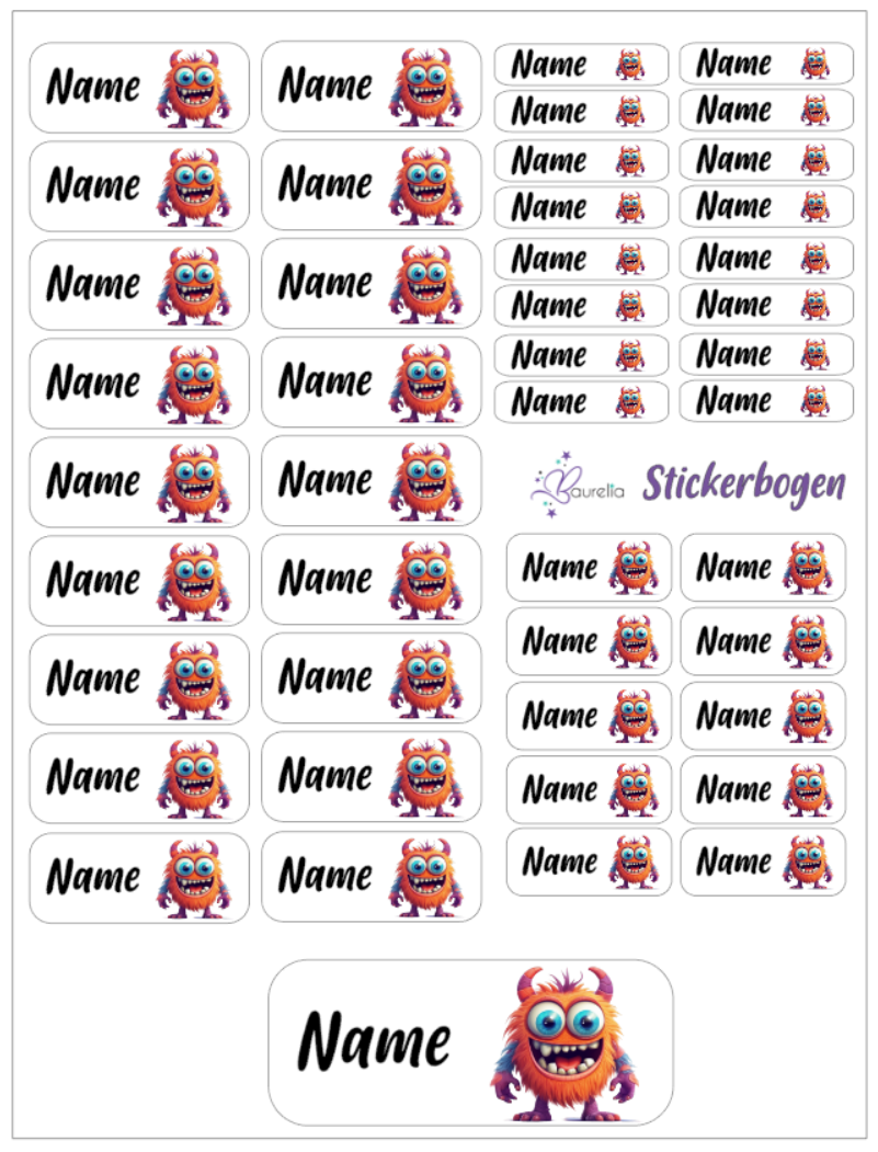 Baurelia Stickerset mit Name Monster 8