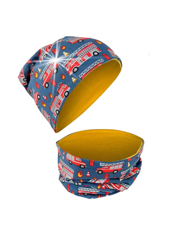Kinder Beanie Mütze & Loop Schal Reflektierend Feuerwehr