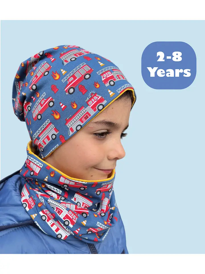 Kinder Beanie Mütze & Loop Schal Reflektierend Feuerwehr
