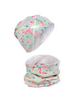 Kinder Beanie Mütze & Loop Schal Reflektierend Flamingo
