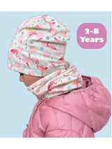 Kinder Beanie Mütze & Loop Schal Reflektierend Flamingo