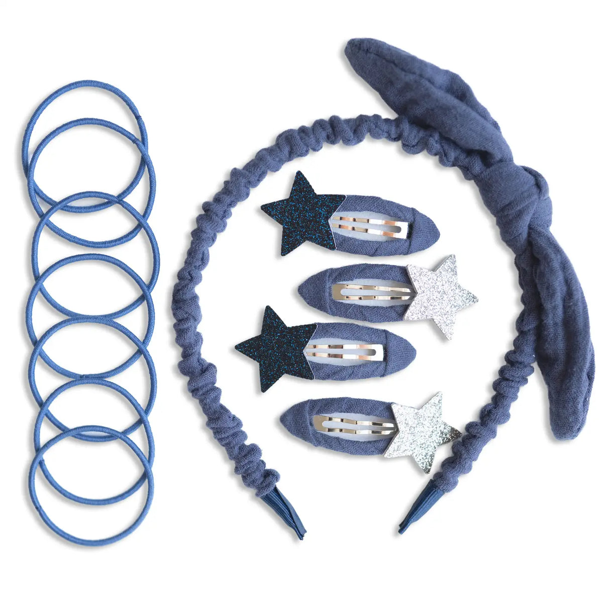 Musselin Haar-Accessoires Set Blau