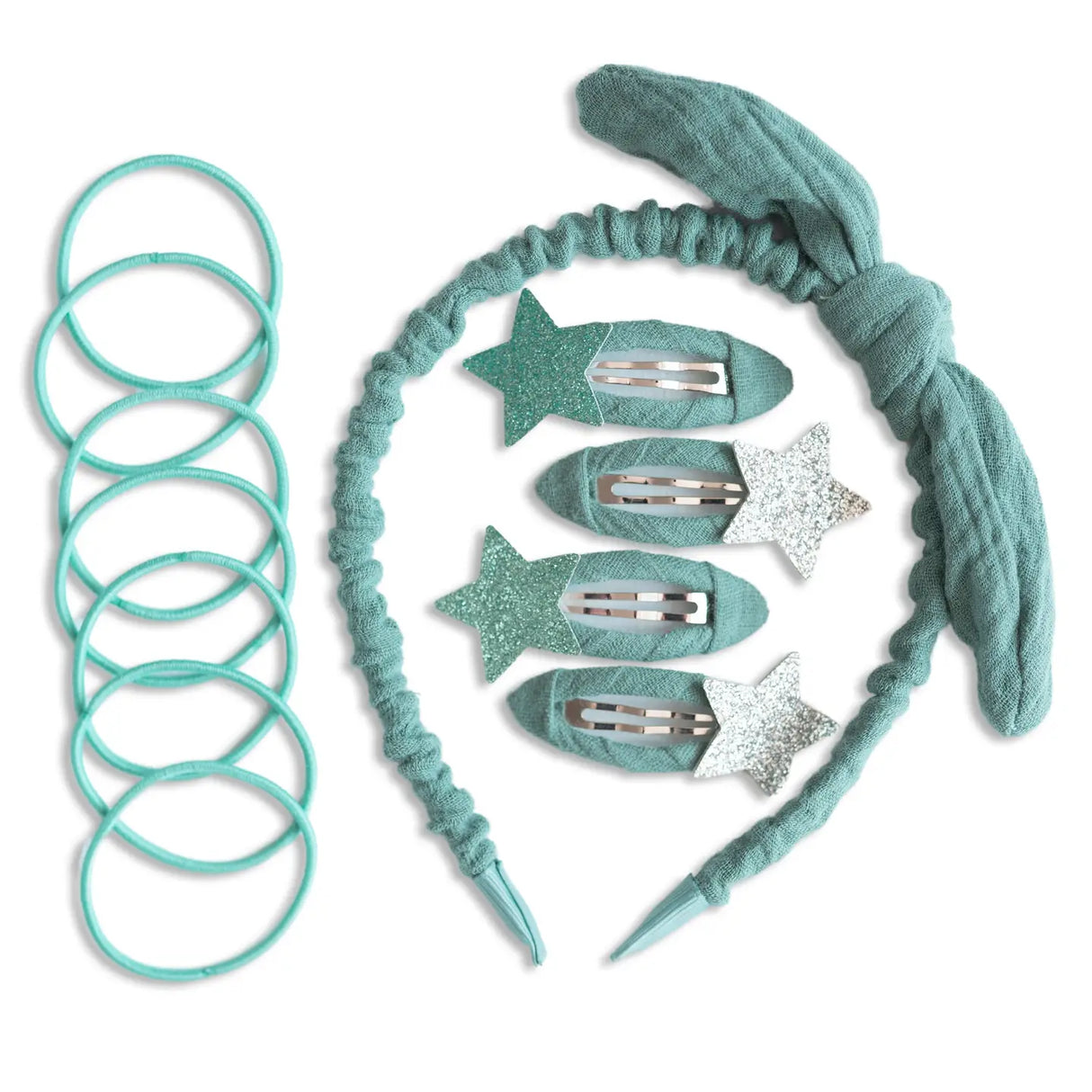 Musselin Haar-Accessoires Set Petrol