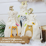 Adventskalender Stoffsäckchen Waldtiere bestickt