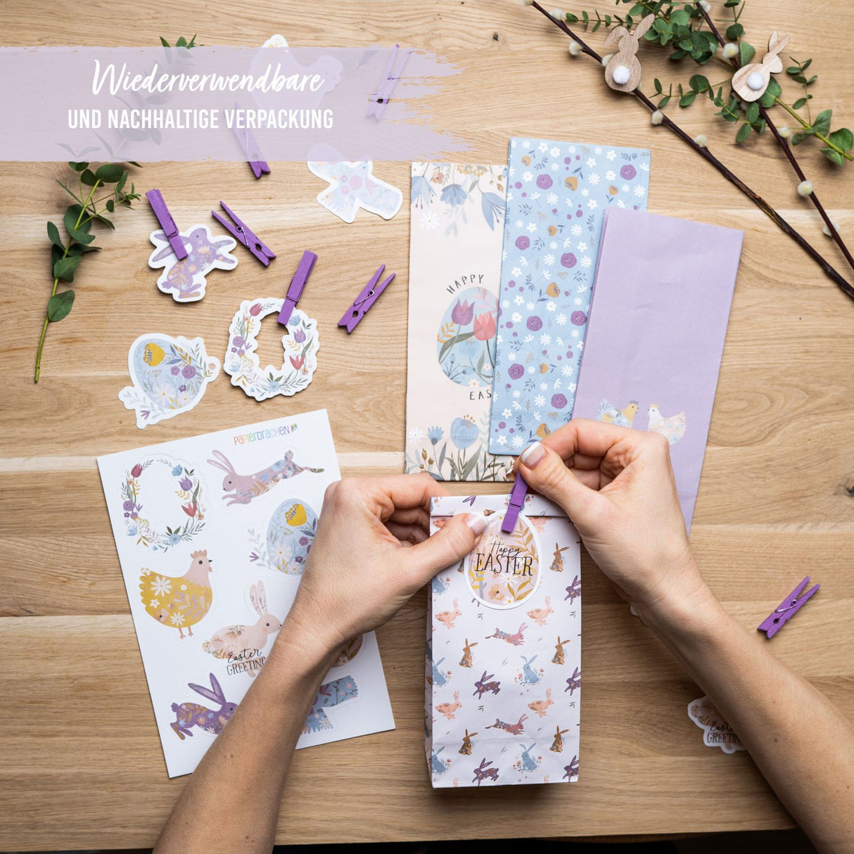 Osternest Papiertüten mit Anhänger Pastell