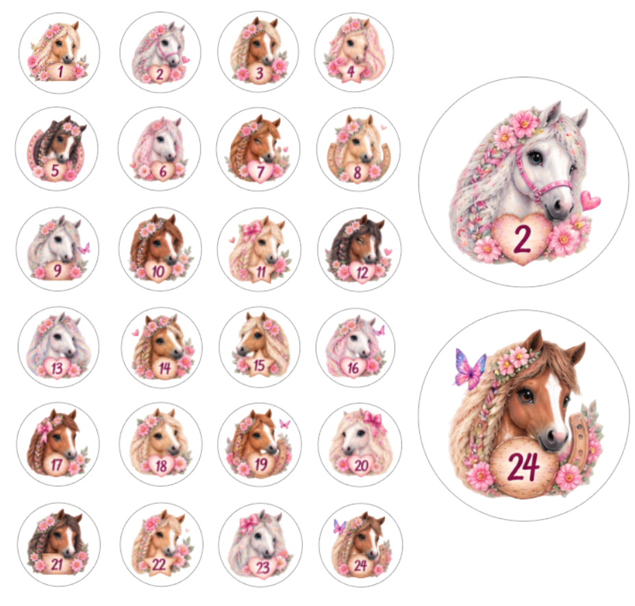 Adventskalender Zahlensticker Pferd 2