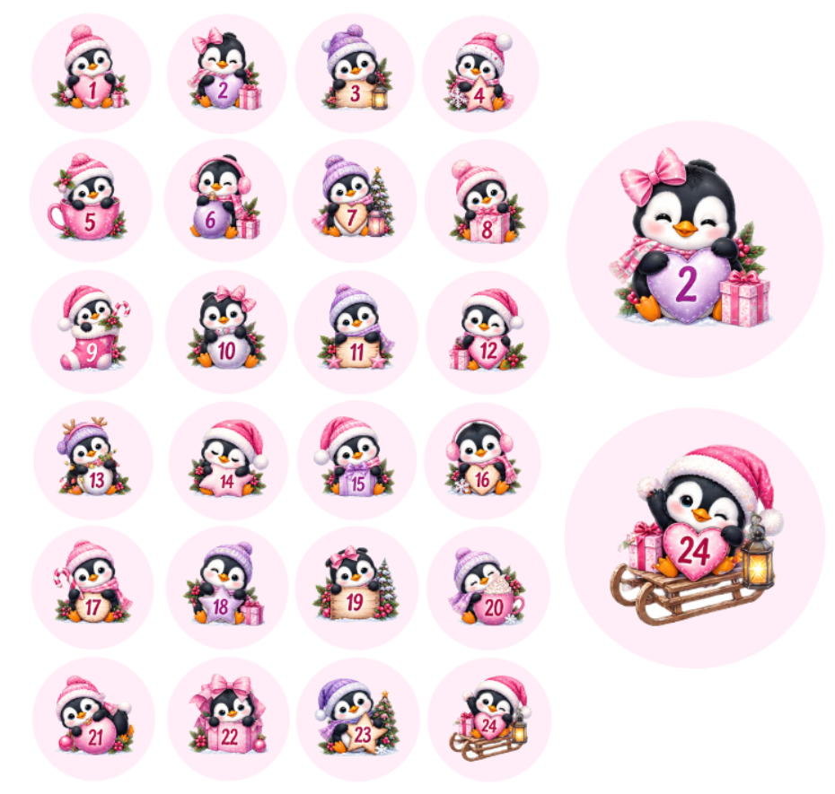 Adventskalender Zahlensticker Pinguin 1