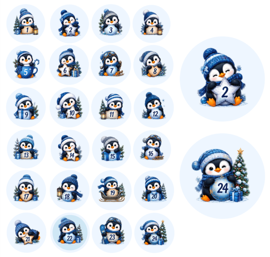 Adventskalender Zahlensticker Pinguin 2