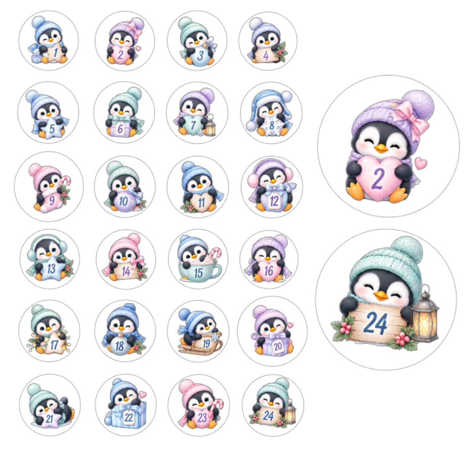 Adventskalender Zahlensticker Pinguin 3