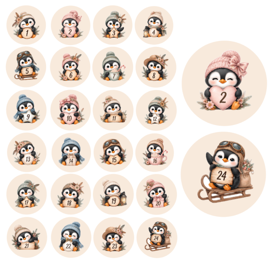 Adventskalender Zahlensticker Pinguin 4