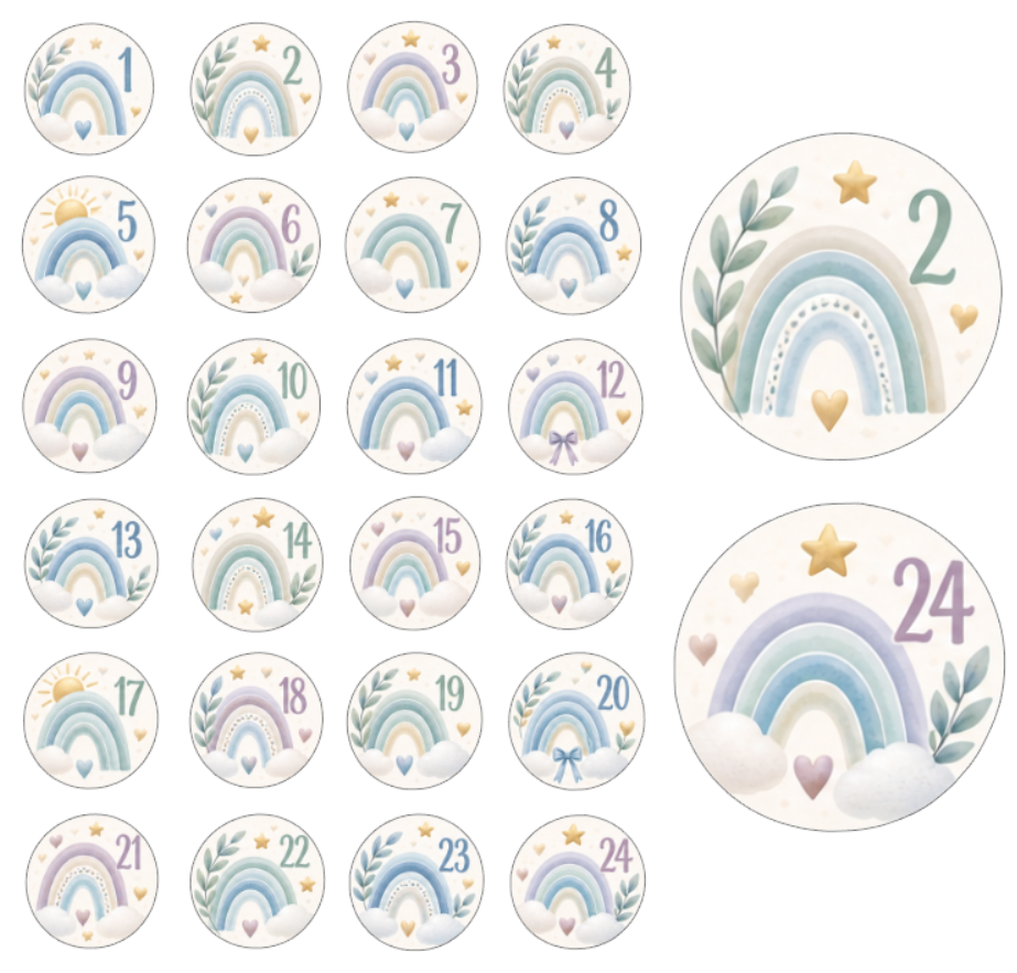 Adventskalender Zahlensticker Regenbogen 2