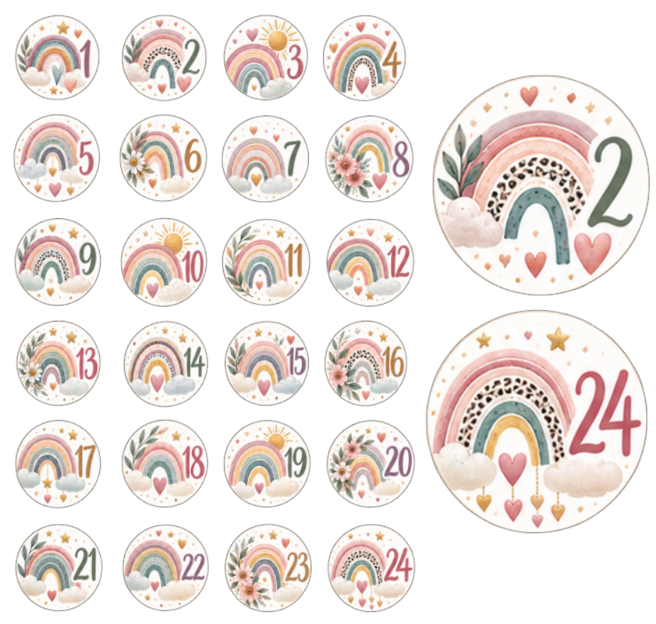 Adventskalender Zahlensticker Regenbogen 3