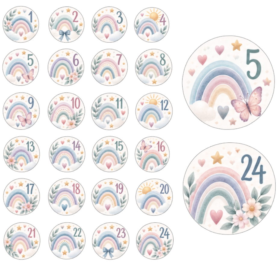 Adventskalender Zahlensticker Regenbogen 4