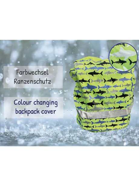 Regenschutzhülle mit Reflektoren für Schulrucksack Haifisch