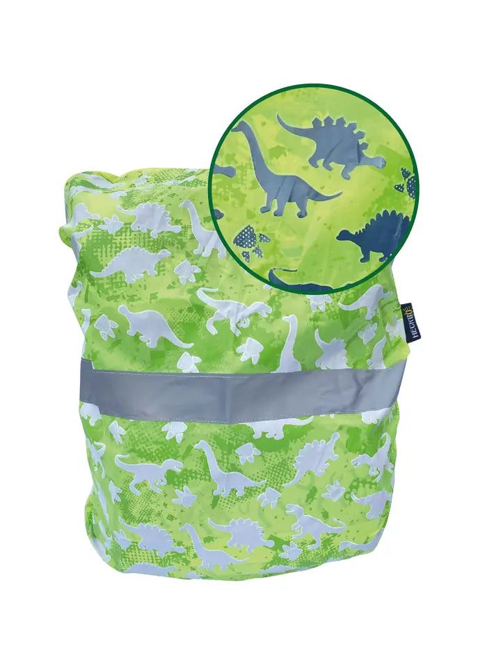 Regenschutzhülle mit Reflektoren für Schulrucksack Dino