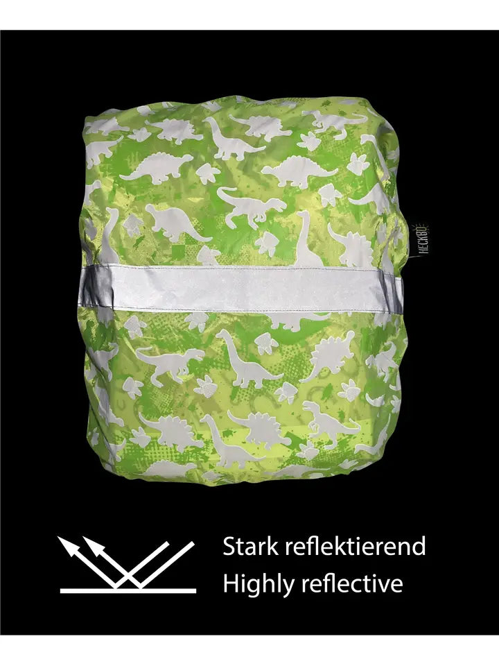 Regenschutzhülle mit Reflektoren für Schulrucksack Dino