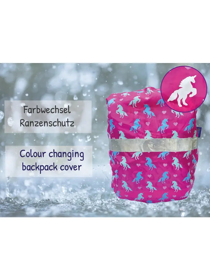 Regenschutzhülle mit Reflektoren für Schulrucksack Einhorn