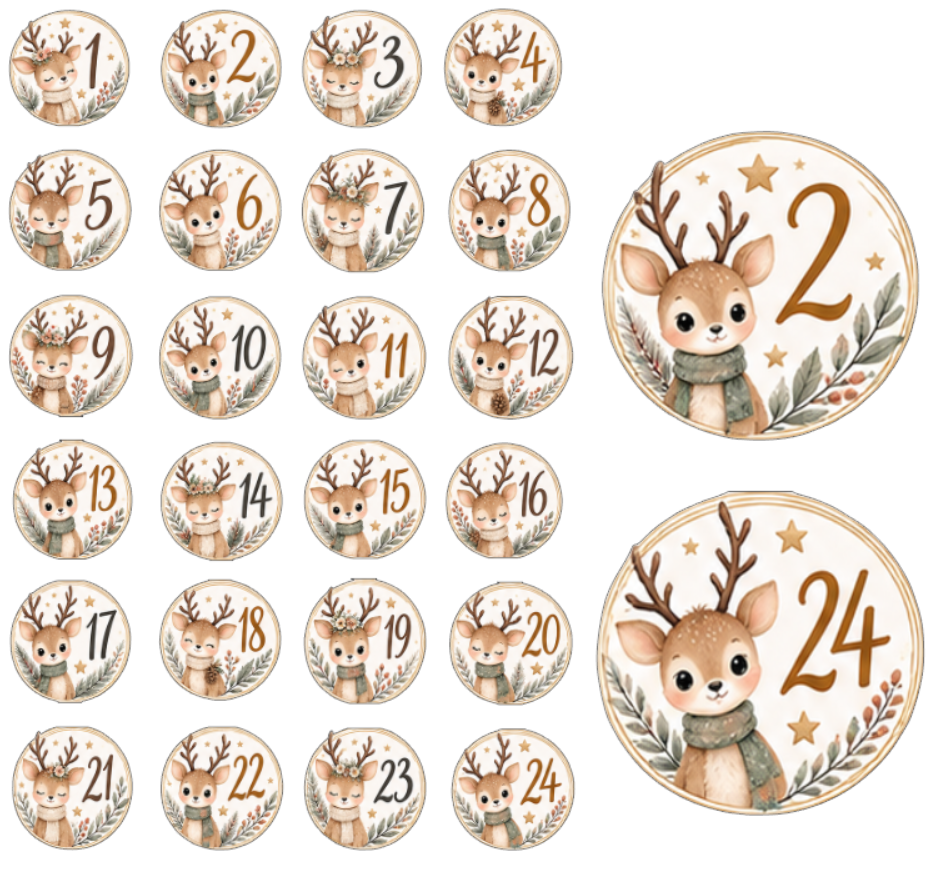 Adventskalender Zahlensticker Rentier 1