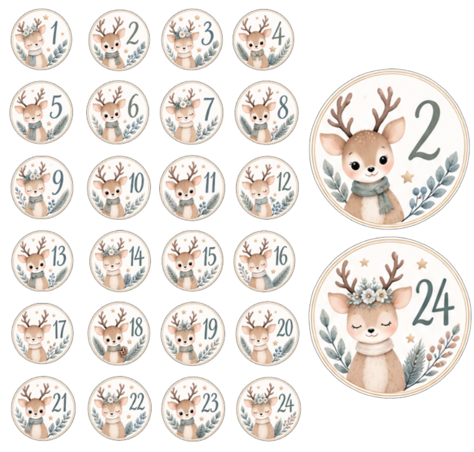 Adventskalender Zahlensticker Rentier 3