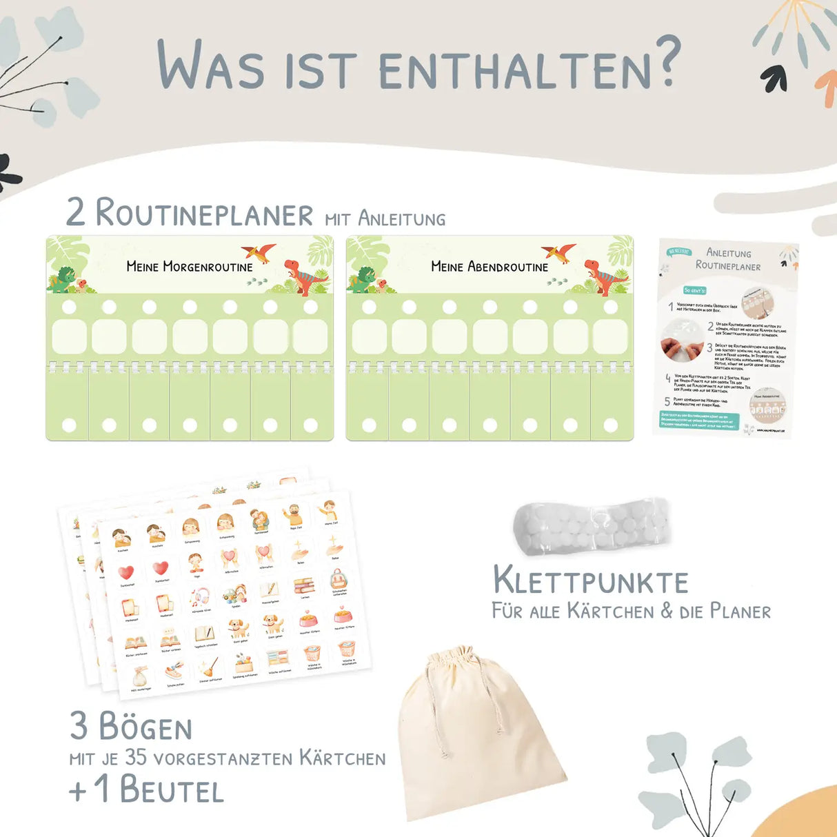 Routineplaner (Morgen & Abend) - Motiv Dino