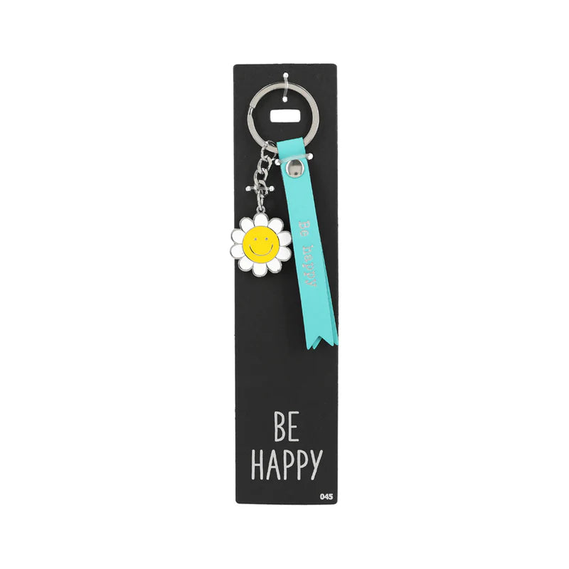Schlüsselanhänger mit Lederband Blume - Be happy