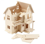 Wichtelhaus 3D mit Balkon aus Holz Nature