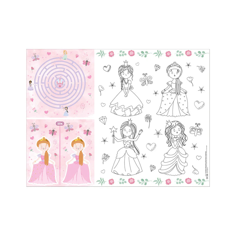 6 Tischsets zum ausmalen mit Rätsel Prinzessin