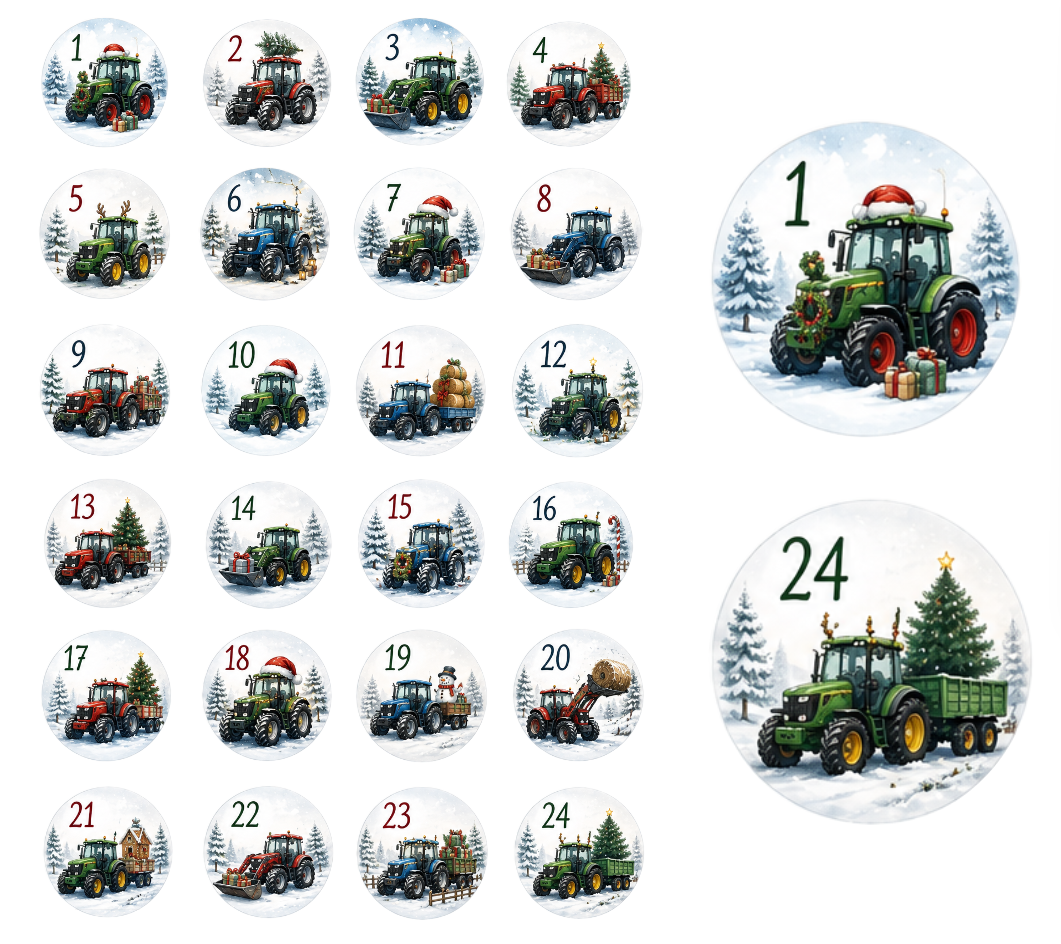 Adventskalender Zahlensticker Traktor 2