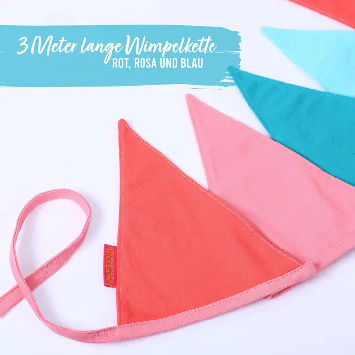 Stoff Wimpelkette Rosa Mint