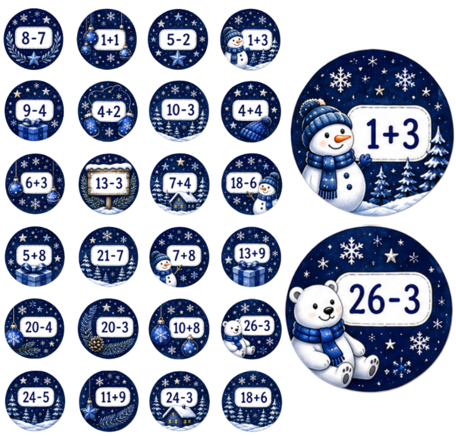 Adventskalender Zahlensticker Rechnungsaufgabe 4