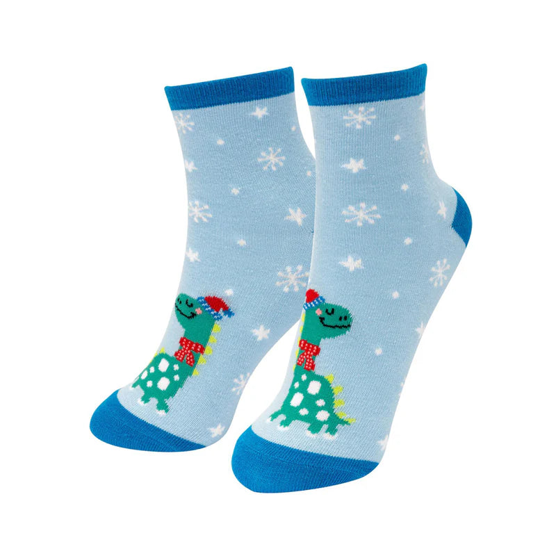 Zaubersocken Gross Dino Winter Blau