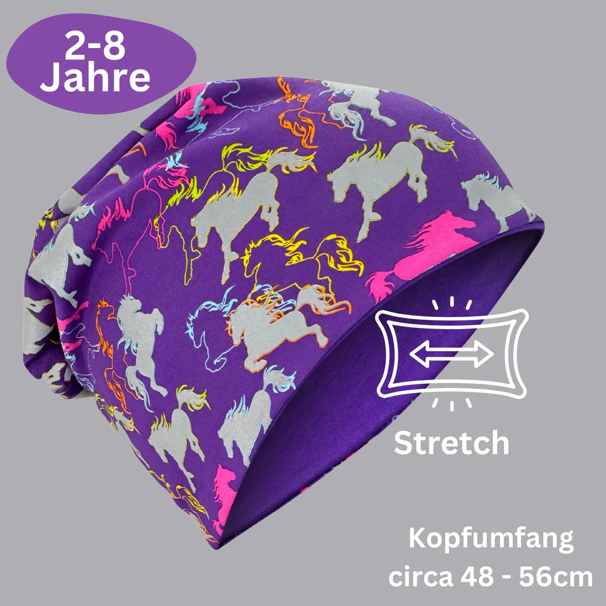 Kinder Winter Beanie Mütze & Loop Schal Reflektierend Pferd