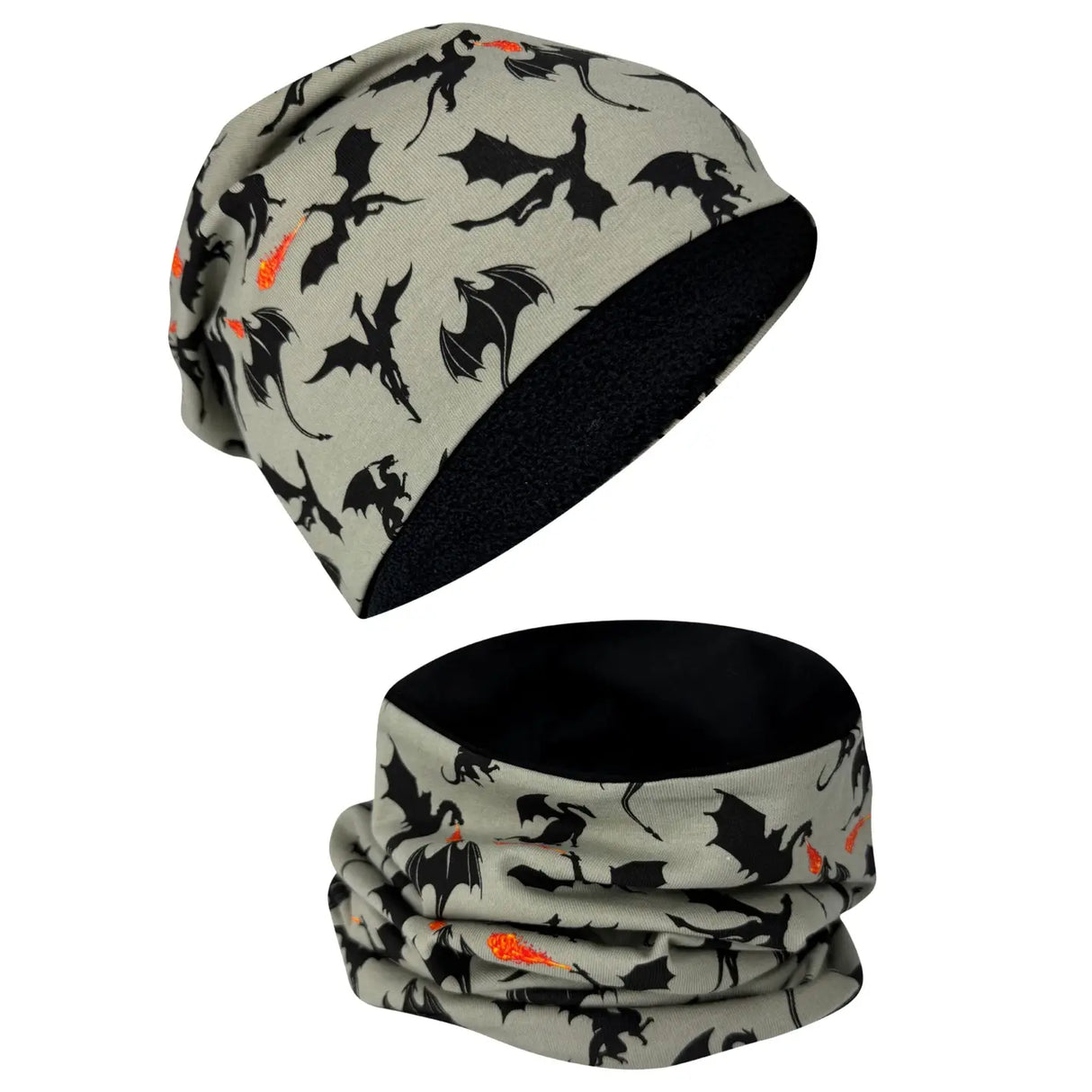 Kinder Beanie Mütze & Loop Schal Reflektierend Drache