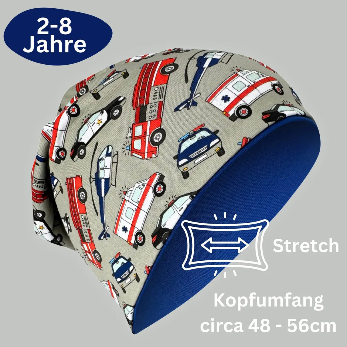 Kinder Beanie Mütze & Loop Schal Reflektierend Einsatzfahrzeuge
