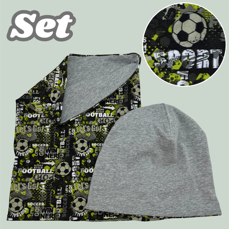 Kinder Übergangs Mütze & Schal Fussball