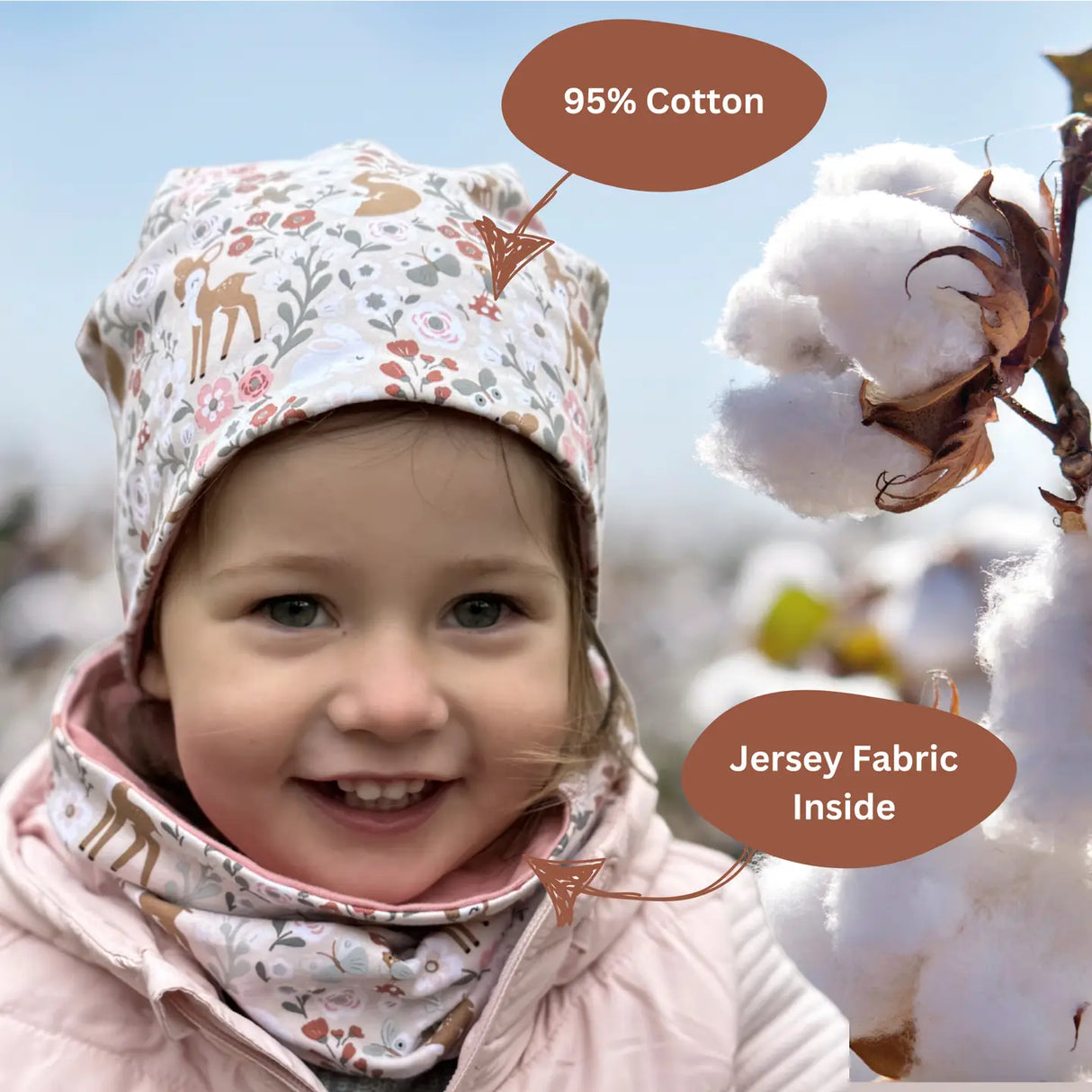 Kinder Beanie Mütze & Loop Schal Reflektierend Waldtiere