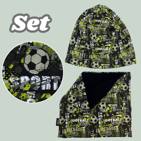 Kinder Winter Mütze & Loop Schal Fussball