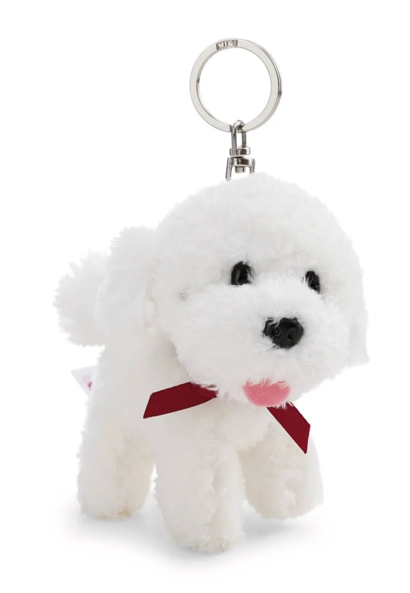 Schlüsselanhänger Plüsch Hund Weiss mit Schlaufe
