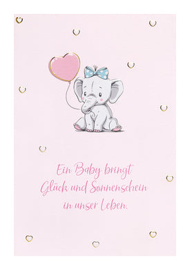 Geburtskarte Elefant Rosa