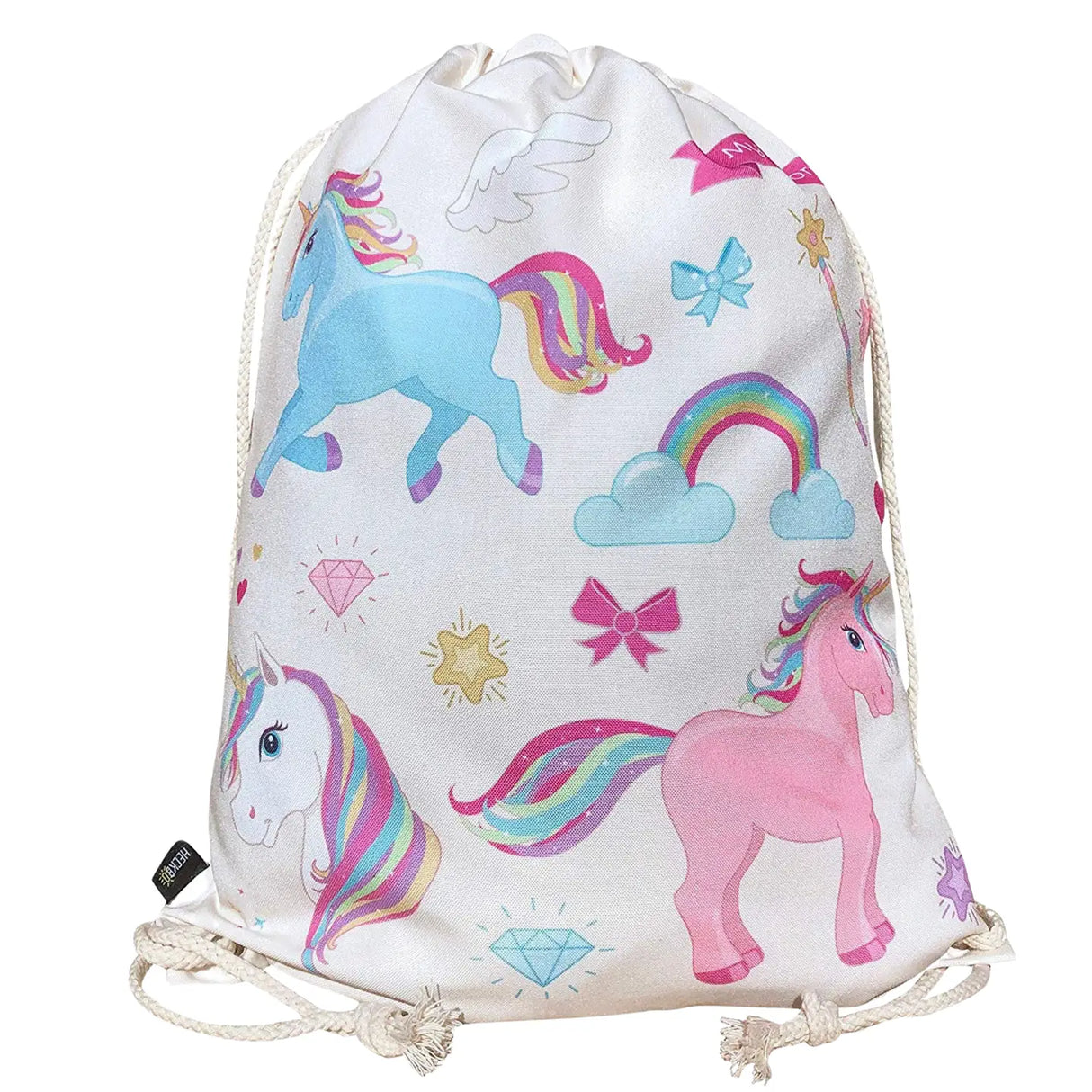 Turnbeutel Kinder Polyester Einhorn weiss