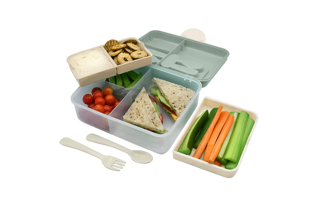 Znünibox Bento Box 2 Stöckig mit Besteck Blumen Schwarz