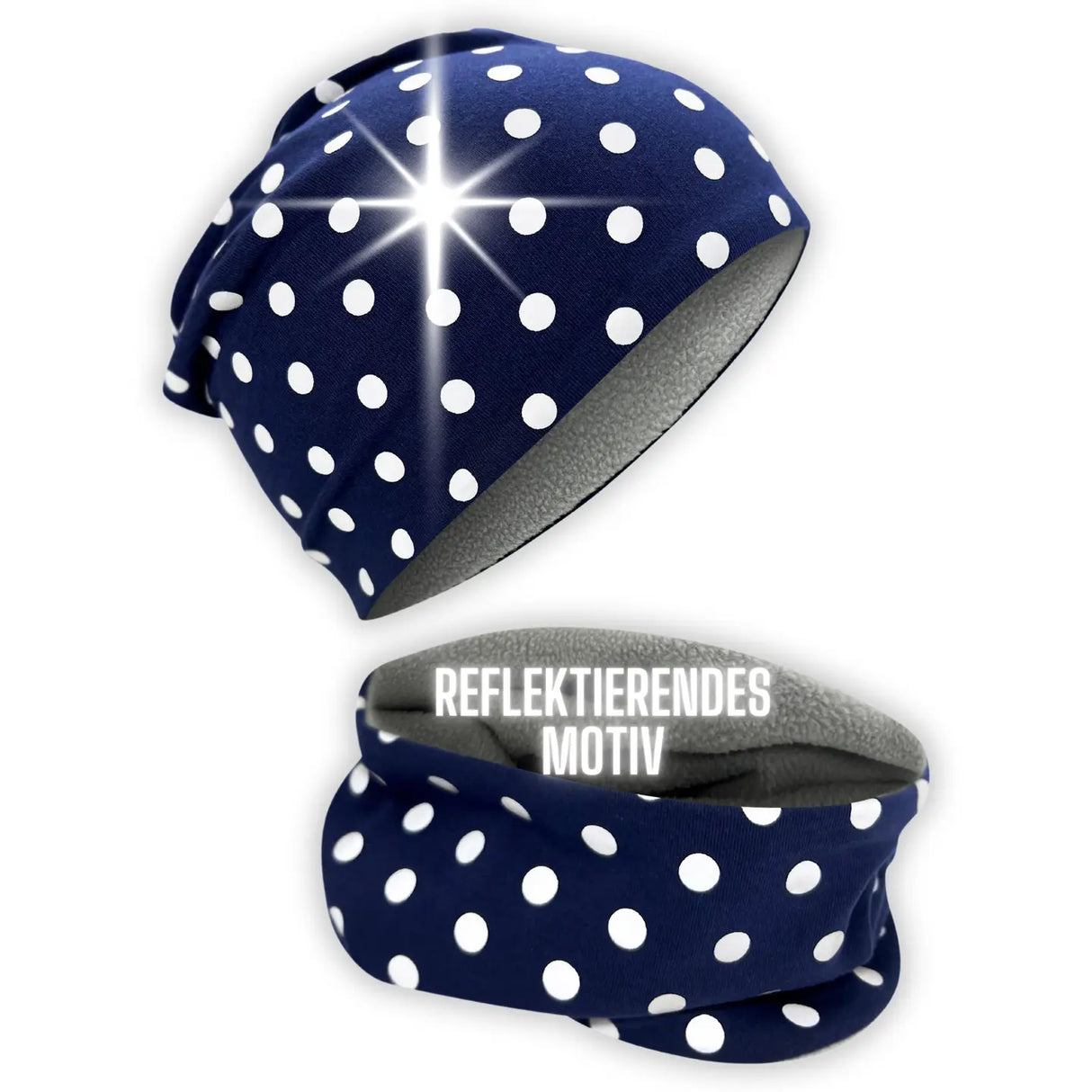 Kinder Winter Beanie Mütze & Loop Schal Reflektierend Punkte