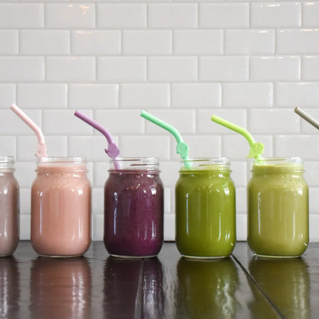 Silikon-Trinkhalme mit Reinigungsbürste Melii Tiere Pastell