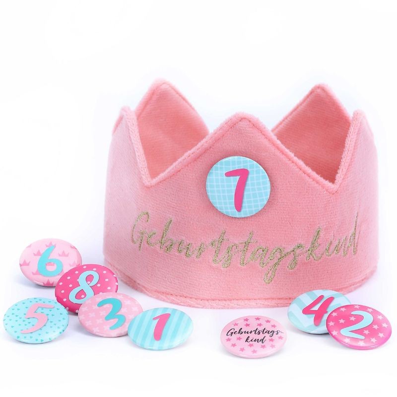 Geburtstagskrone mit Zahlen Button Rosa
