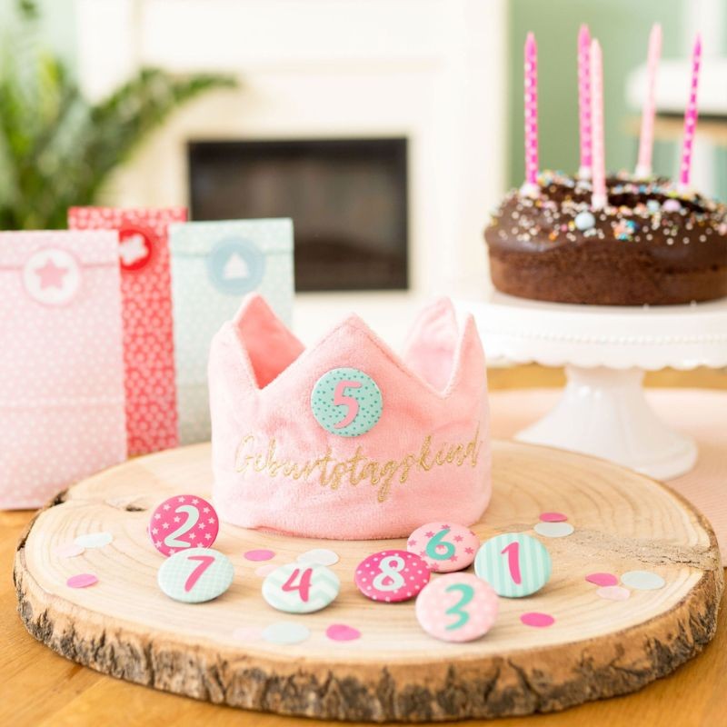 Geburtstagskrone mit Zahlen Button Rosa